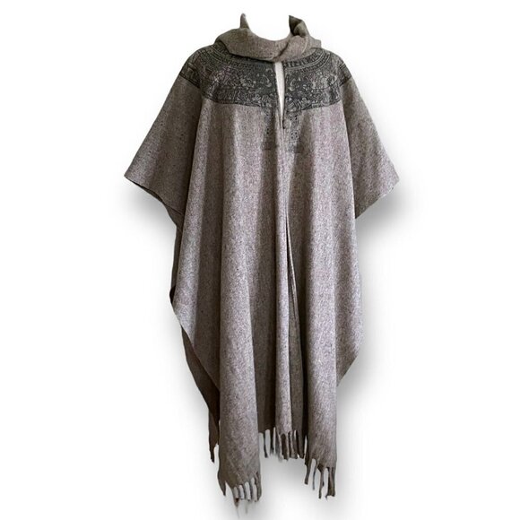Vintage Jackets & Blazers - Vintage 1980s Womens Wool Blanket Cape O/S Aztec South American Art Print Boho